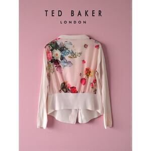 NWOT - Ted Baker Waterfall Cardigan Floral Print Pink Draped Sweater Size 3/ Sm